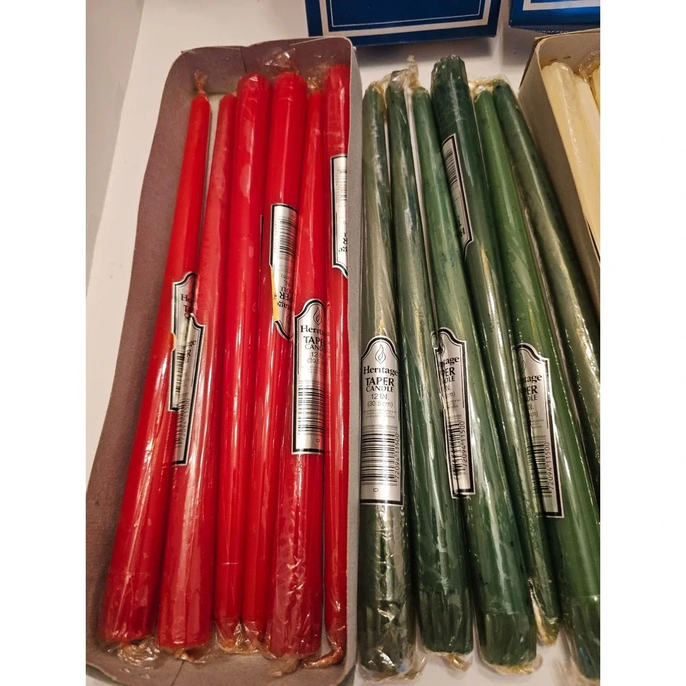 Vintage Heritage 12 Inch Taper Candles Lot Red Green Cream Hand Crafted 24 Count